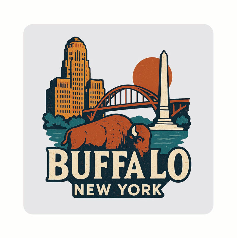 Buffalo New York Vintage Design Souvenir Coaster Set – 4 Pack (Multiple Materials & Sizes)