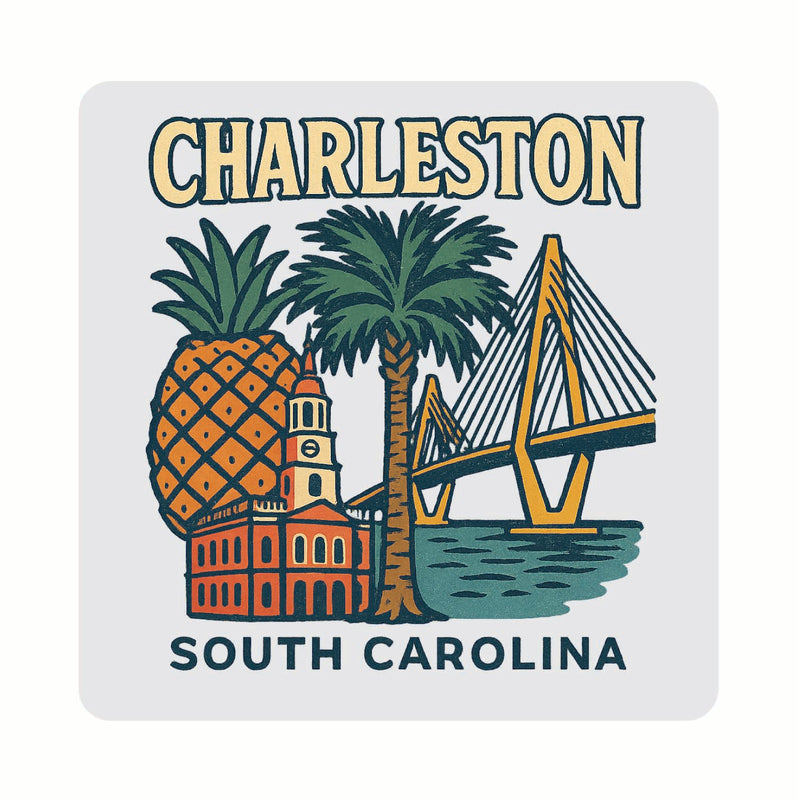Charleston South Carolina Vintage Design Souvenir Coaster Set – 4 Pack (Multiple Materials & Sizes)
