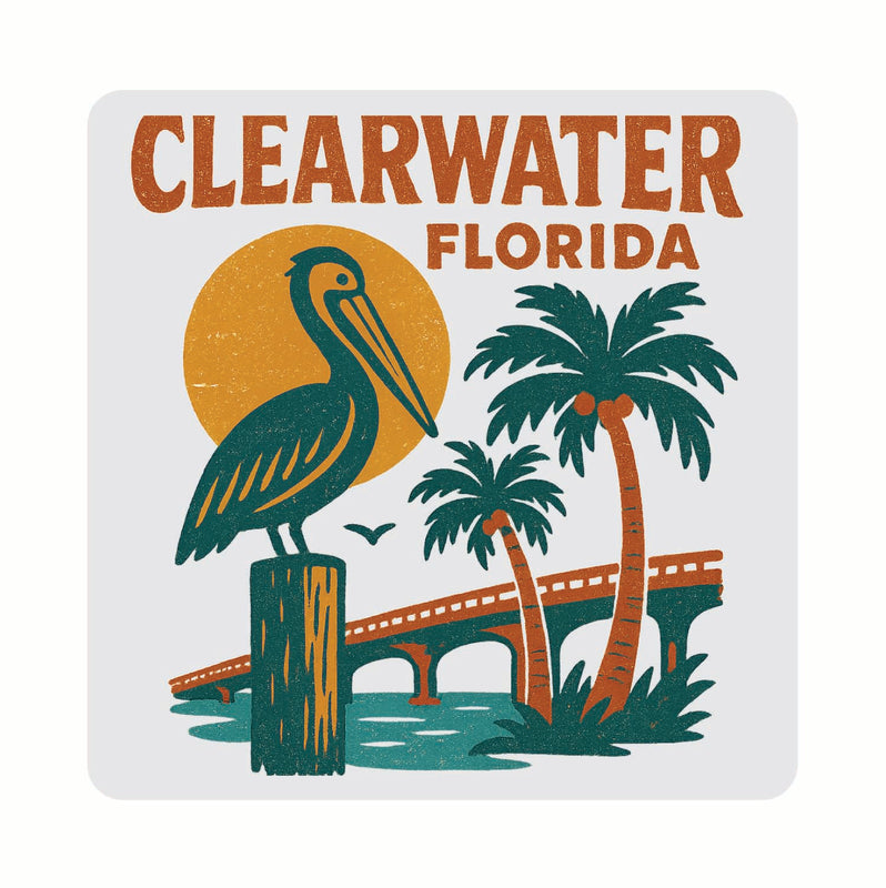 Clearwater Florida Vintage Design Souvenir Coaster Set – 4 Pack (Multiple Materials & Sizes)