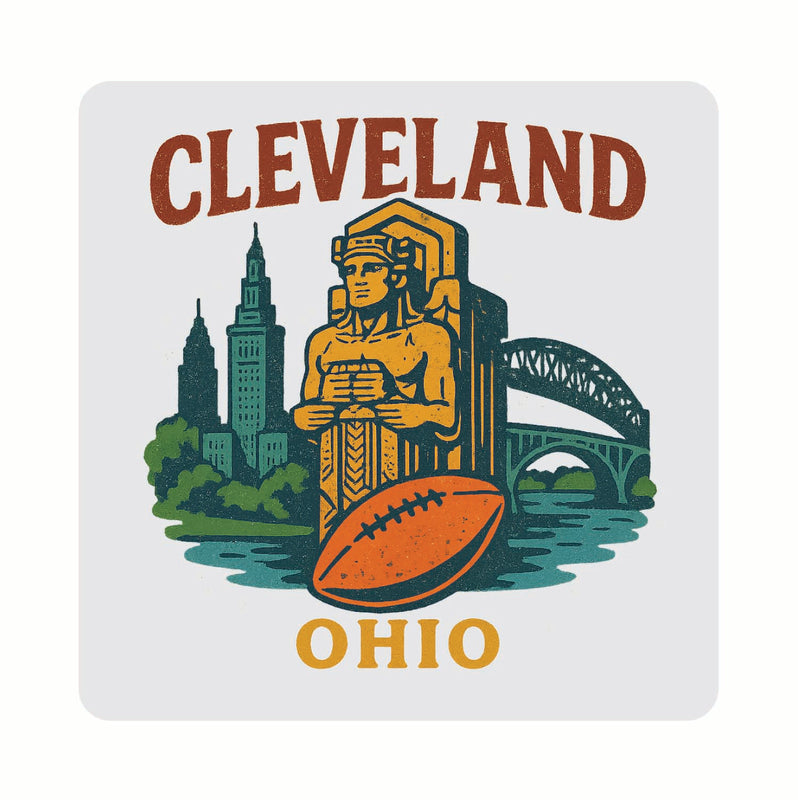 Cleveland Ohio Vintage Design Souvenir Coaster Set – 4 Pack (Multiple Materials & Sizes)