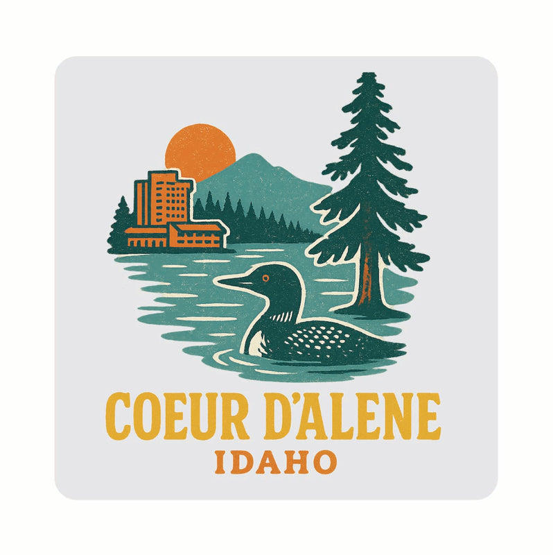 Coeur D'Alene Idaho Vintage Design Souvenir Coaster Set – 4 Pack (Multiple Materials & Sizes)