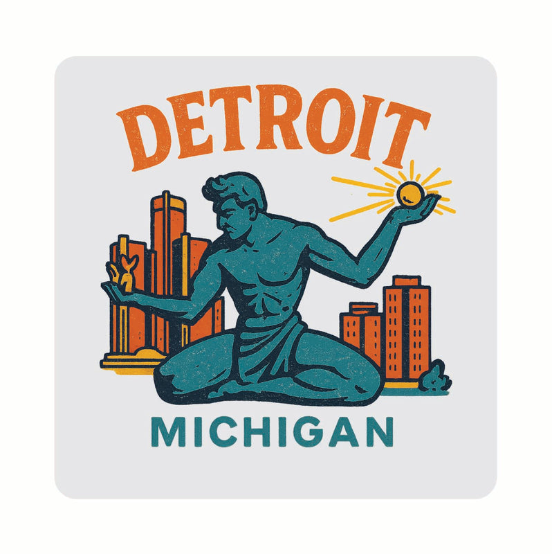 Detroit Michigan Vintage Design Souvenir Coaster Set – 4 Pack (Multiple Materials & Sizes)