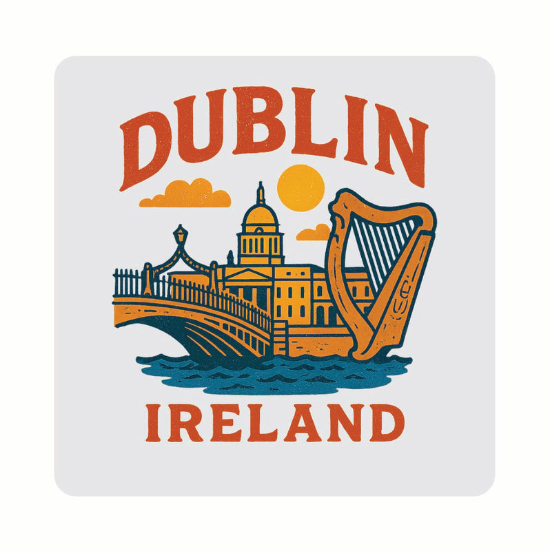 Dublin Ireland Vintage Design Souvenir Coaster Set – 4 Pack (Multiple Materials & Sizes)