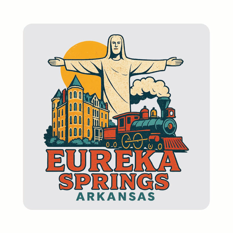 Eureka Springs Arkansas Vintage Design Souvenir Coaster Set – 4 Pack (Multiple Materials & Sizes)