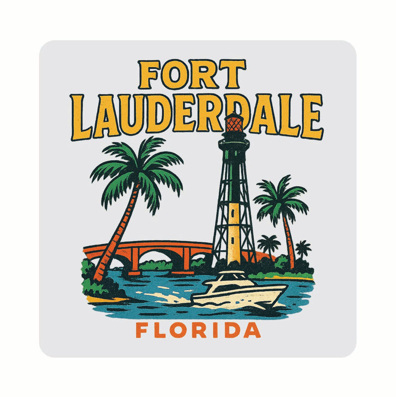 Fort Lauderdale Florida Vintage Design Souvenir Coaster Set – 4 Pack (Multiple Materials & Sizes)