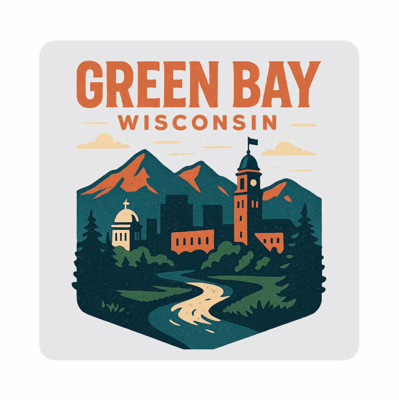 Green Bay Wisconsin Vintage Design Souvenir Coaster Set – 4 Pack (Multiple Materials & Sizes)