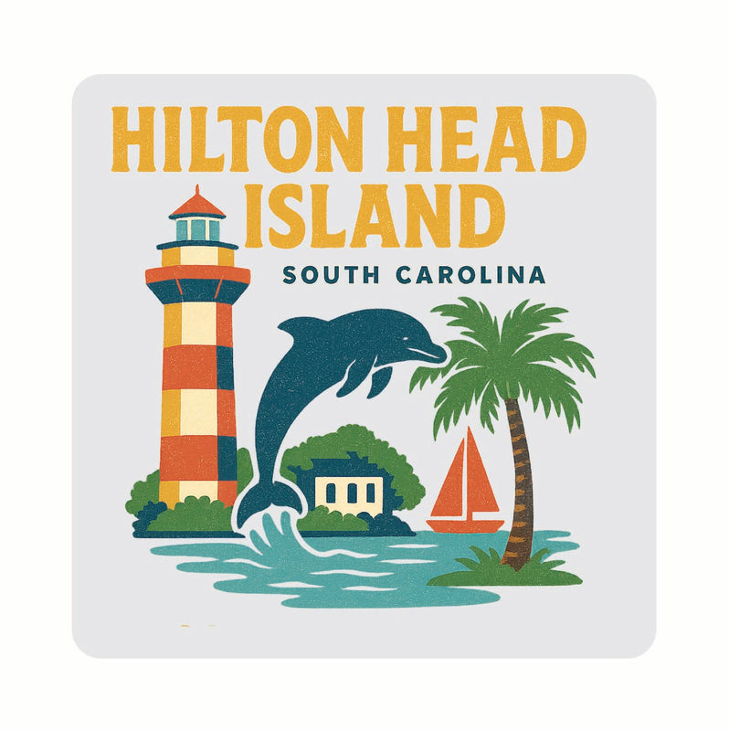 Hilton Head Island South Carolina Vintage Design Souvenir Coaster Set – 4 Pack (Multiple Materials & Sizes)