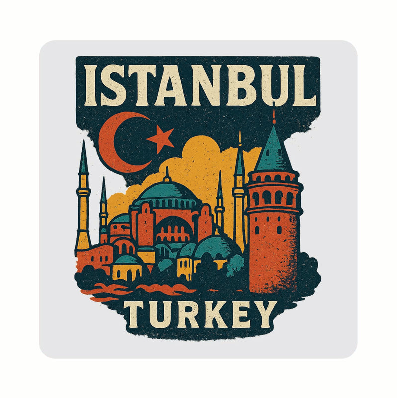 Istanbul Turkey Vintage Design Souvenir Coaster Set – 4 Pack (Multiple Materials & Sizes)