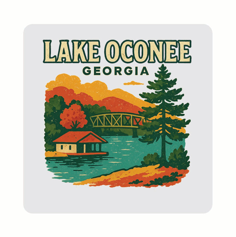 Lake Oconee Georgia Vintage Design Souvenir Coaster Set – 4 Pack (Multiple Materials & Sizes)