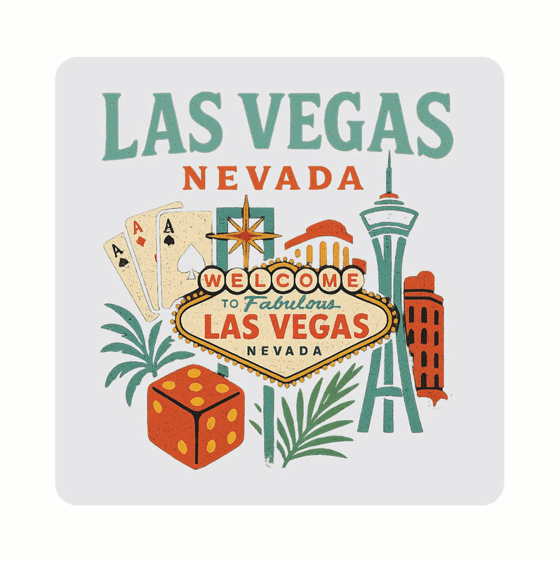 Las Vegas Nevada Vintage Design Souvenir Coaster Set – 4 Pack (Multiple Materials & Sizes)