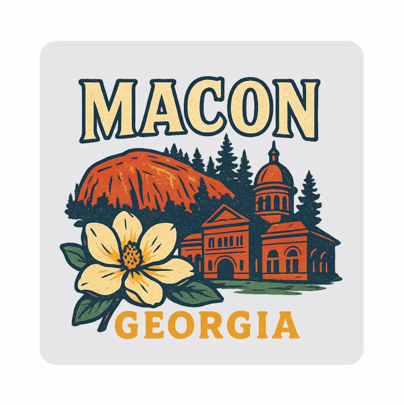 Macon Georgia Vintage Design Souvenir Coaster Set – 4 Pack (Multiple Materials & Sizes)
