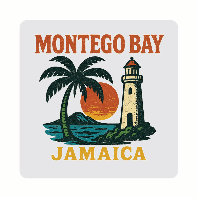 Montego Bay Jamaica Vintage Design Souvenir Coaster Set – 4 Pack (Multiple Materials & Sizes)