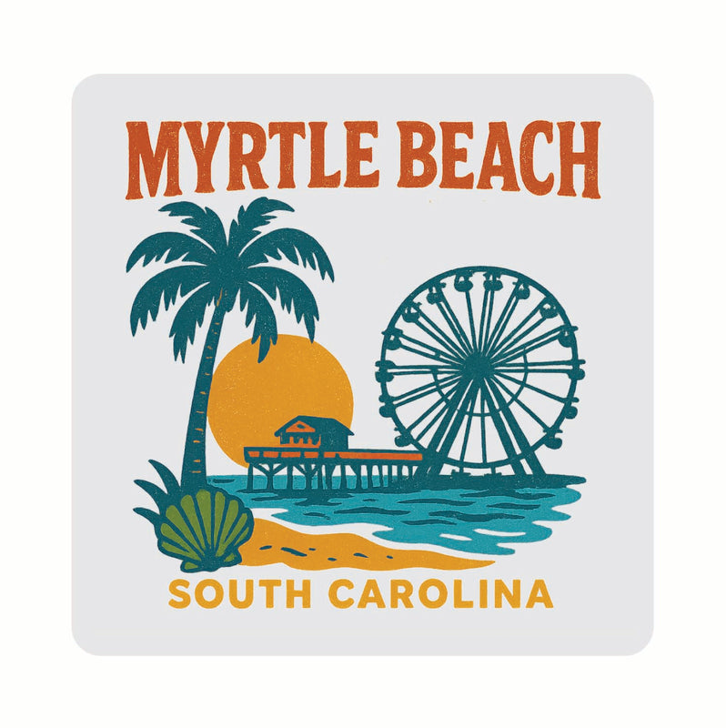 Myrtle Beach South Carolina Vintage Design Souvenir Coaster Set – 4 Pack (Multiple Materials & Sizes)