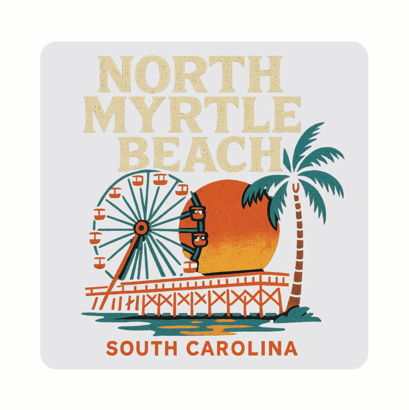 North Myrtle Beach South Carolina Vintage Design Souvenir Coaster Set – 4 Pack (Multiple Materials & Sizes)
