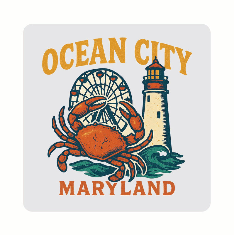 Ocean City Maryland Vintage Design Souvenir Coaster Set – 4 Pack (Multiple Materials & Sizes)