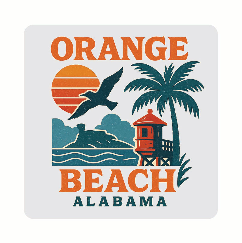 Orange Beach Alabama Vintage Design Souvenir Coaster Set – 4 Pack (Multiple Materials & Sizes)