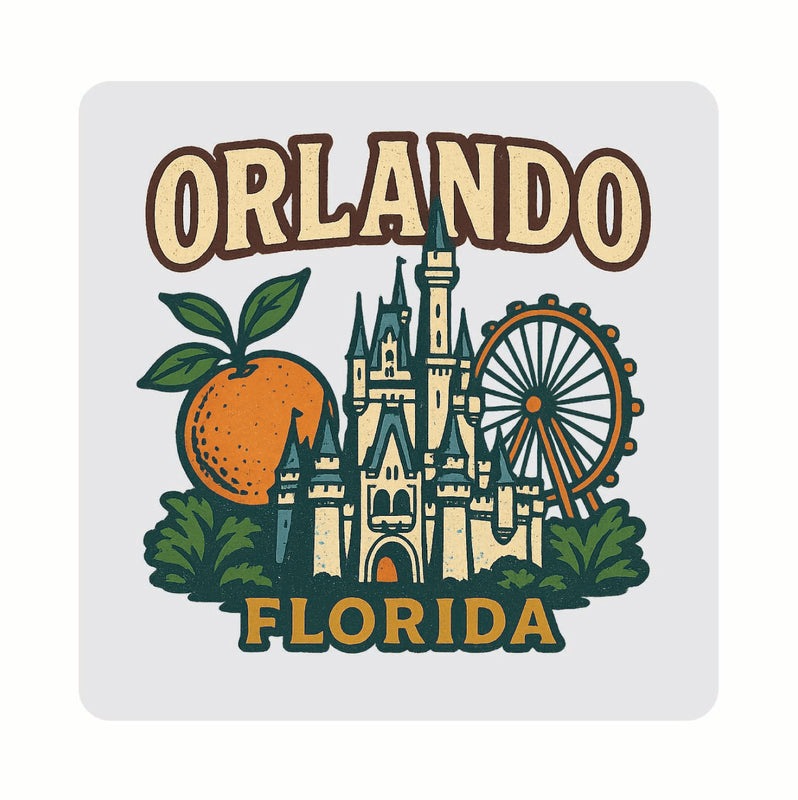 Orlando Florida Vintage Design Souvenir Coaster Set – 4 Pack (Multiple Materials & Sizes)