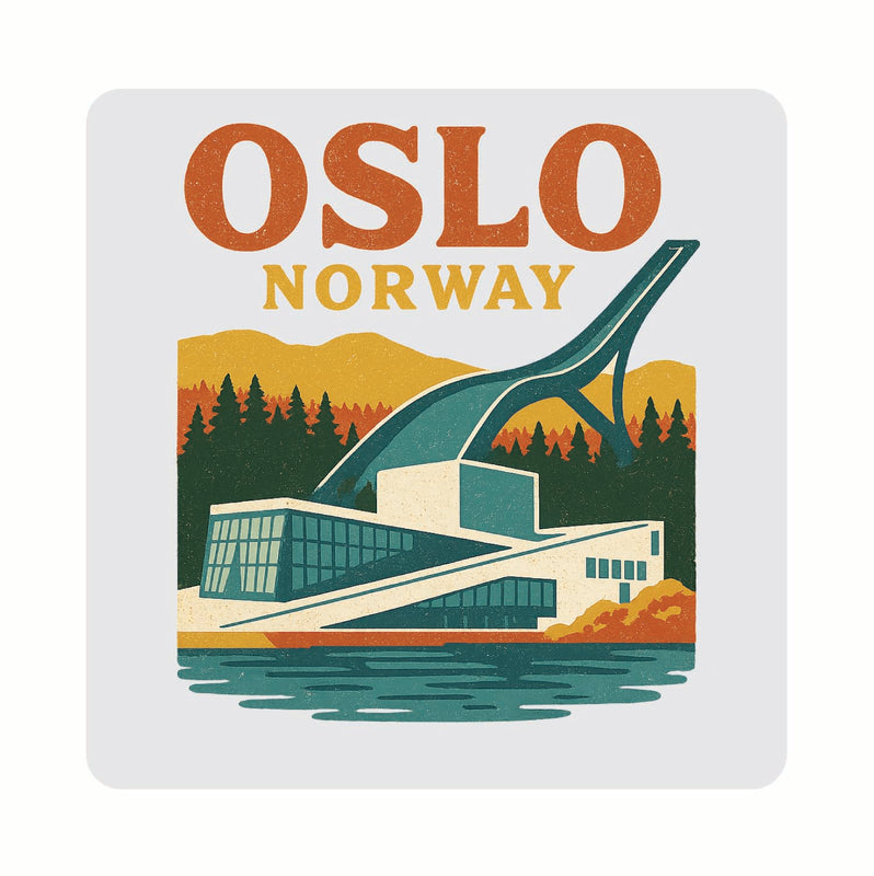Oslo Norway Vintage Design Souvenir Coaster Set – 4 Pack (Multiple Materials & Sizes)