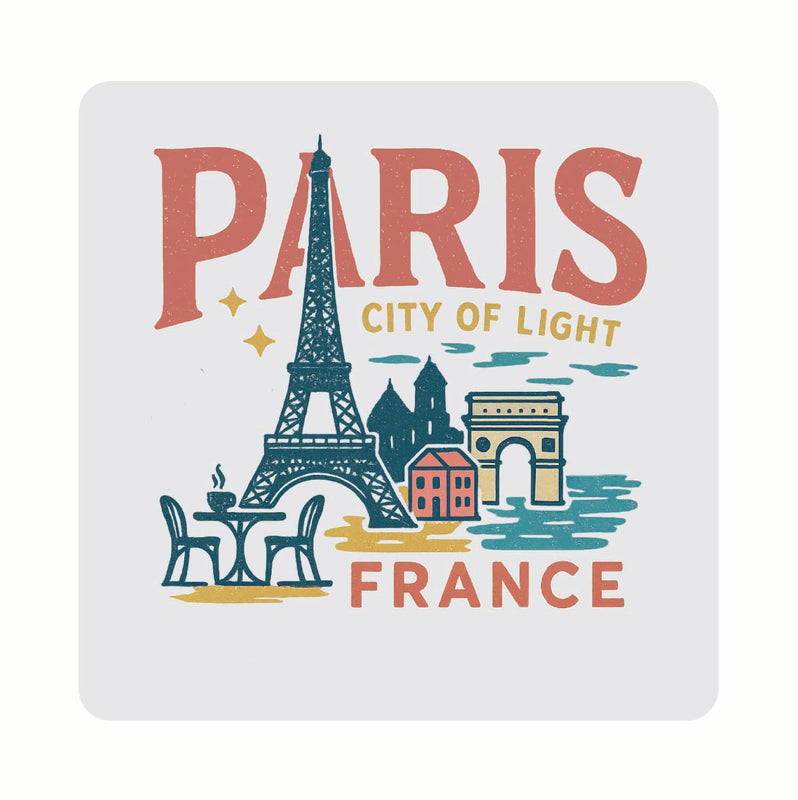 Paris France Vintage Design Souvenir Coaster Set – 4 Pack (Multiple Materials & Sizes)