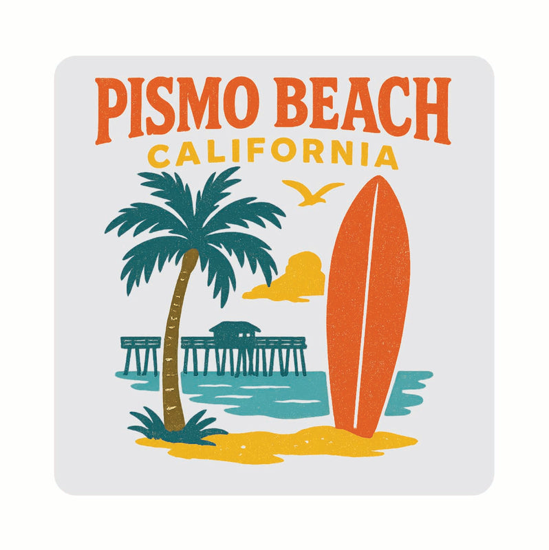 Pismo Beach California Vintage Design Souvenir Coaster Set – 4 Pack (Multiple Materials & Sizes)
