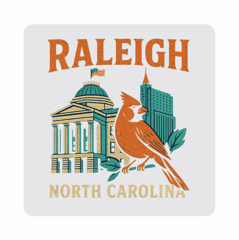 Raleigh North Carolina Vintage Design Souvenir Coaster Set – 4 Pack (Multiple Materials & Sizes)
