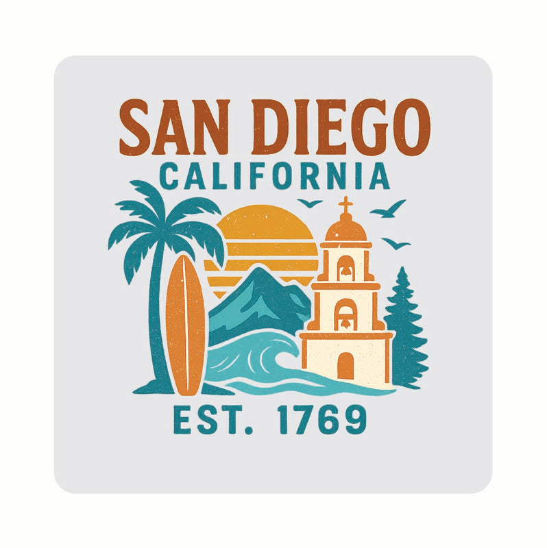 San Diego California Vintage Design Souvenir Coaster Set – 4 Pack (Multiple Materials & Sizes)