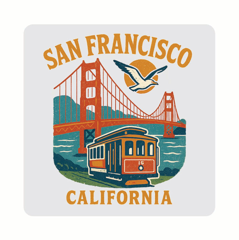 San Francisco California Vintage Design Souvenir Coaster Set – 4 Pack (Multiple Materials & Sizes)