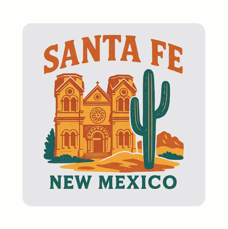 Santa Fe New Mexico Vintage Design Souvenir Coaster Set – 4 Pack (Multiple Materials & Sizes)