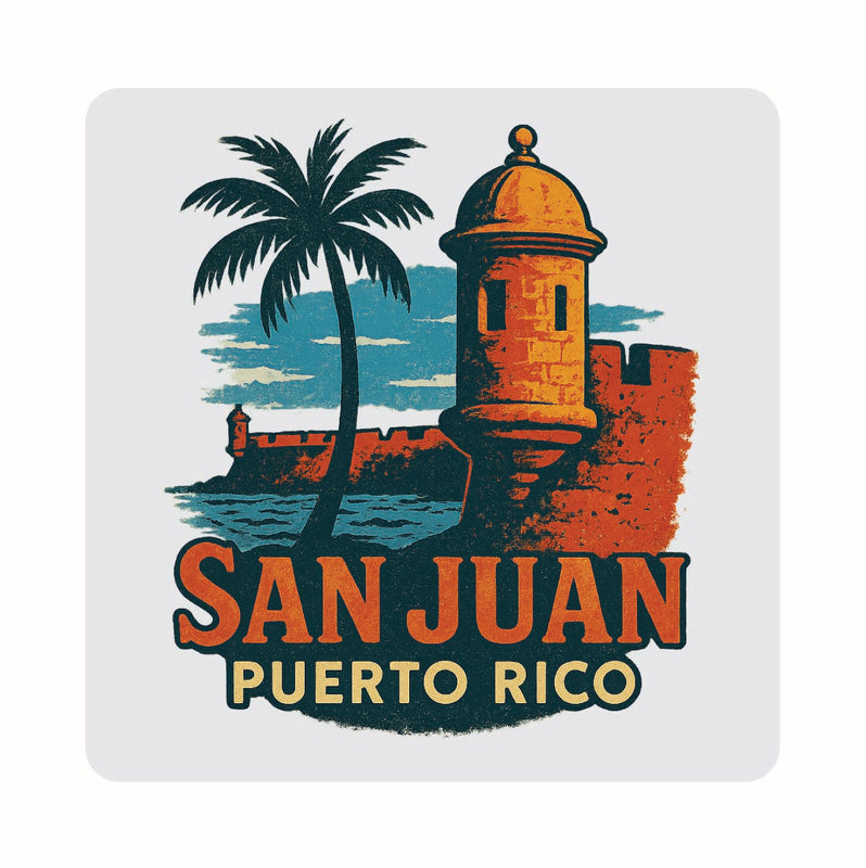 San Juan Puerto Rico Vintage Design Souvenir Coaster Set – 4 Pack (Multiple Materials & Sizes)
