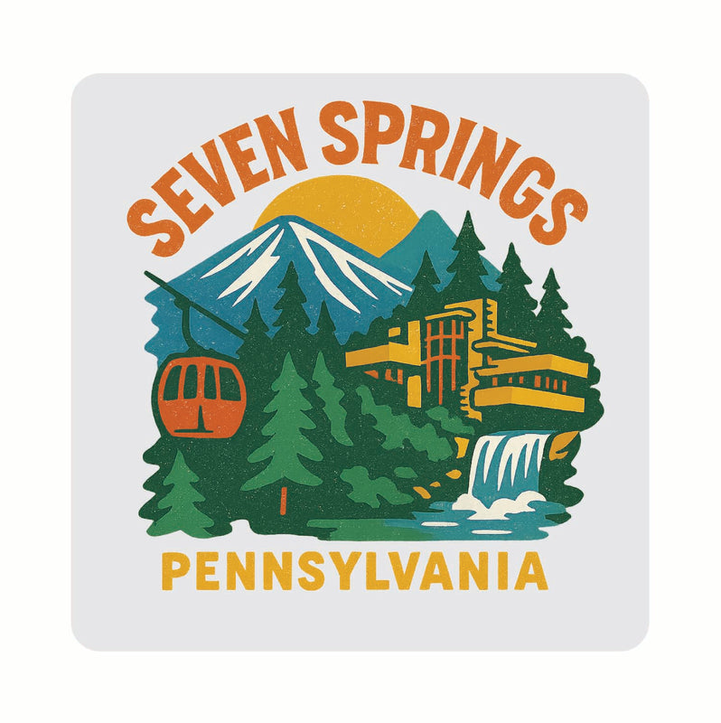Seven Springs Pennsylvania Vintage Design Souvenir Coaster Set – 4 Pack (Multiple Materials & Sizes)
