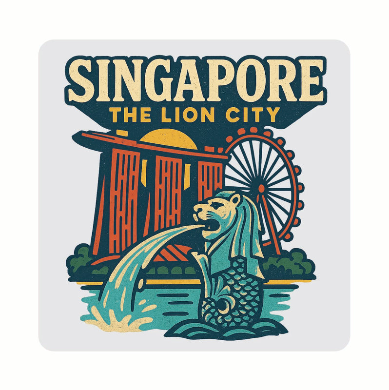 Singapore Vintage Design Souvenir Coaster Set – 4 Pack (Multiple Materials & Sizes)