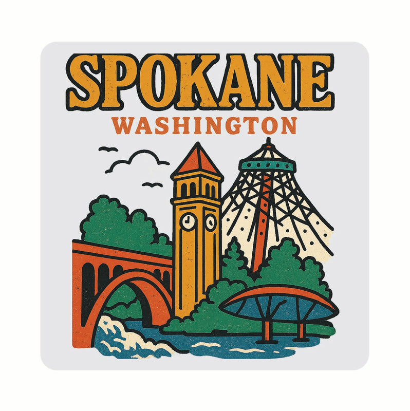 Spokane Washington Vintage Design Souvenir Coaster Set – 4 Pack (Multiple Materials & Sizes)