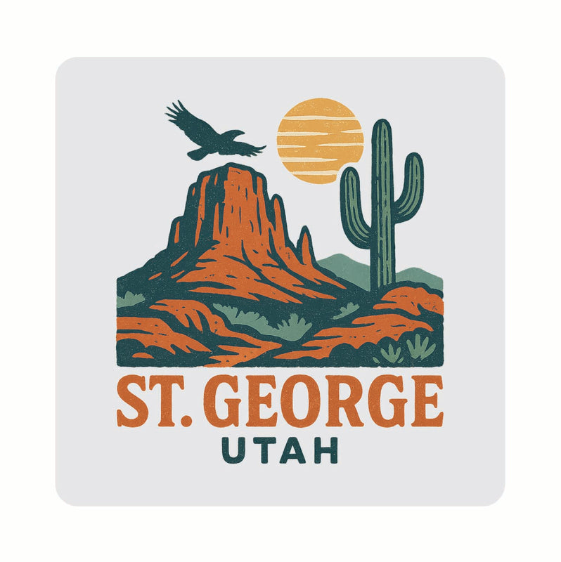 St. George Utah Vintage Design Souvenir Coaster Set – 4 Pack (Multiple Materials & Sizes)