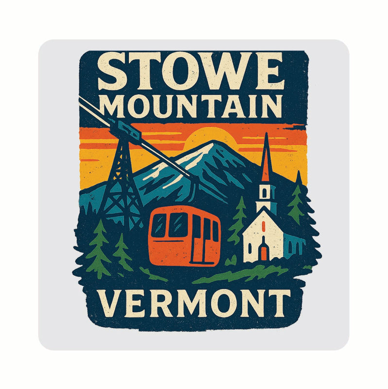Stowe Mountain Vermont Vintage Design Souvenir Coaster Set – 4 Pack (Multiple Materials & Sizes)