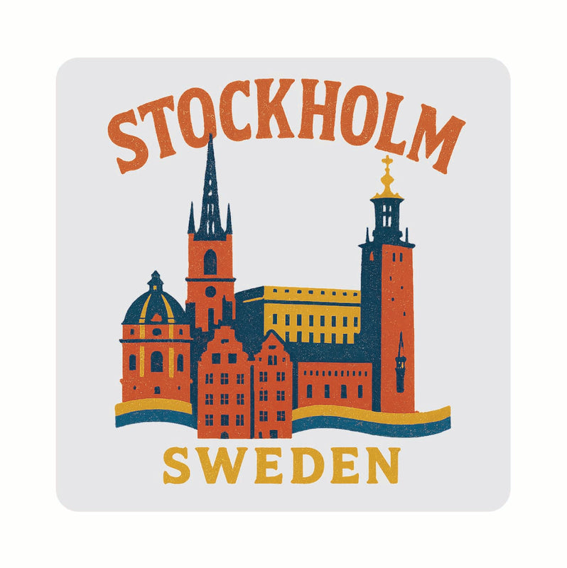 Stockholm Sweden Vintage Design Souvenir Coaster Set – 4 Pack (Multiple Materials & Sizes)