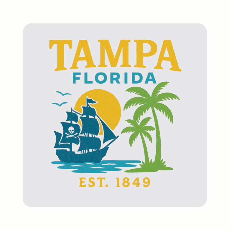 Tampa Florida Vintage Design Souvenir Coaster Set – 4 Pack (Multiple Materials & Sizes)