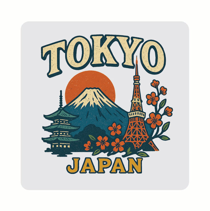 Tokyo Japan Vintage Design Souvenir Coaster Set – 4 Pack (Multiple Materials & Sizes)