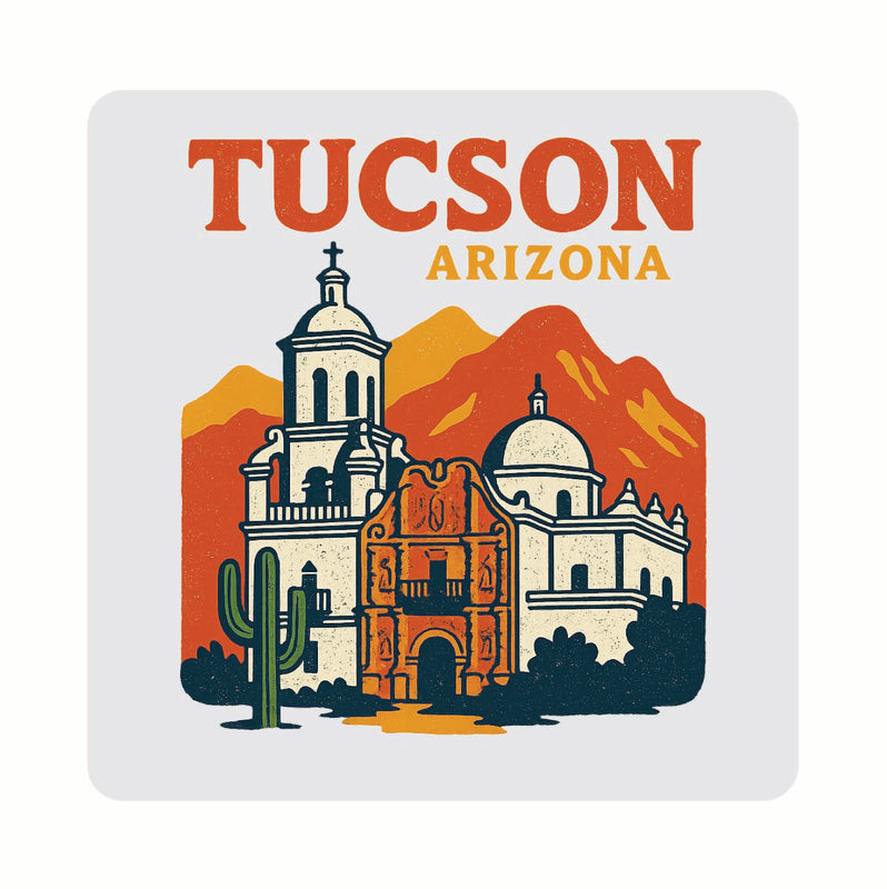 Tucson Arizona Vintage Design Souvenir Coaster Set – 4 Pack (Multiple Materials & Sizes)