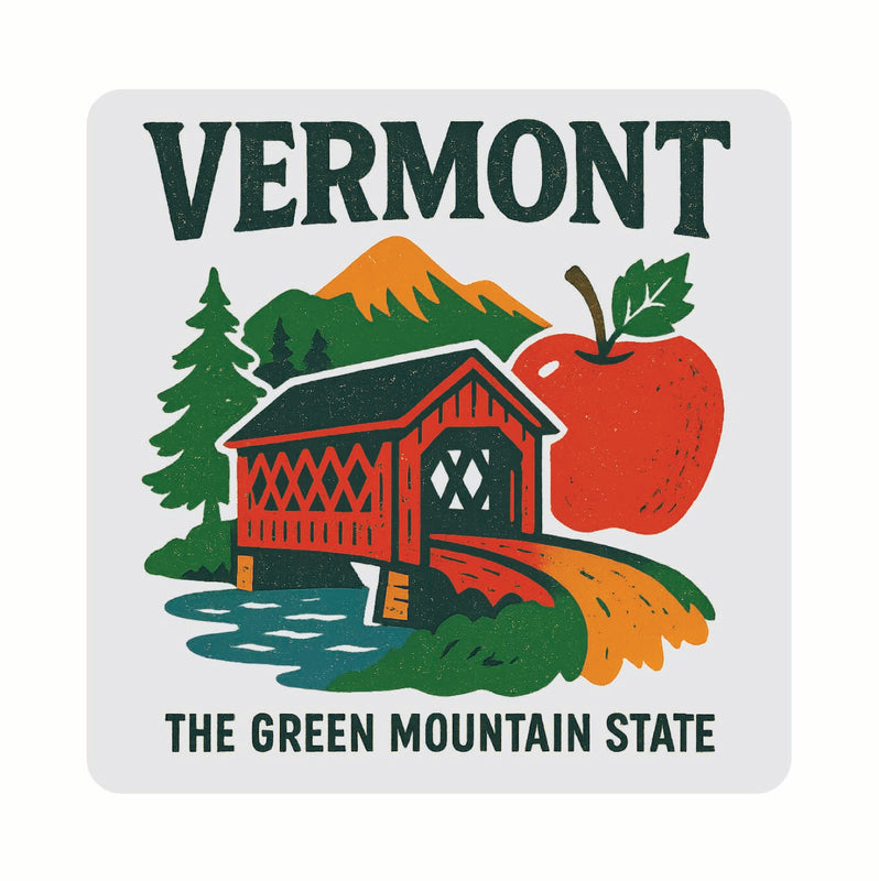 Vermont Vintage Design Souvenir Coaster Set – 4 Pack (Multiple Materials & Sizes)