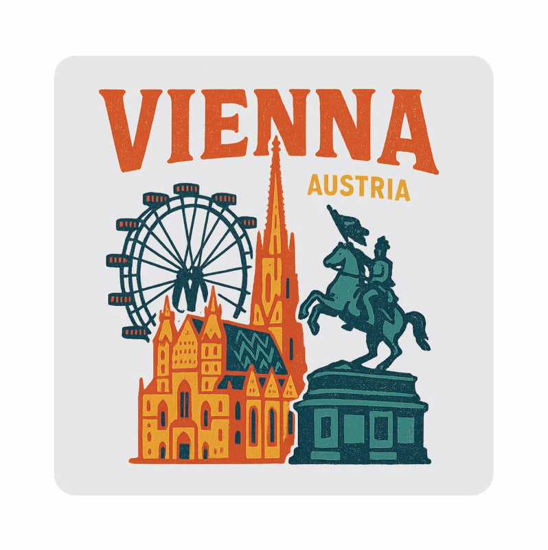 Vienna Austria Vintage Design Souvenir Coaster Set – 4 Pack (Multiple Materials & Sizes)