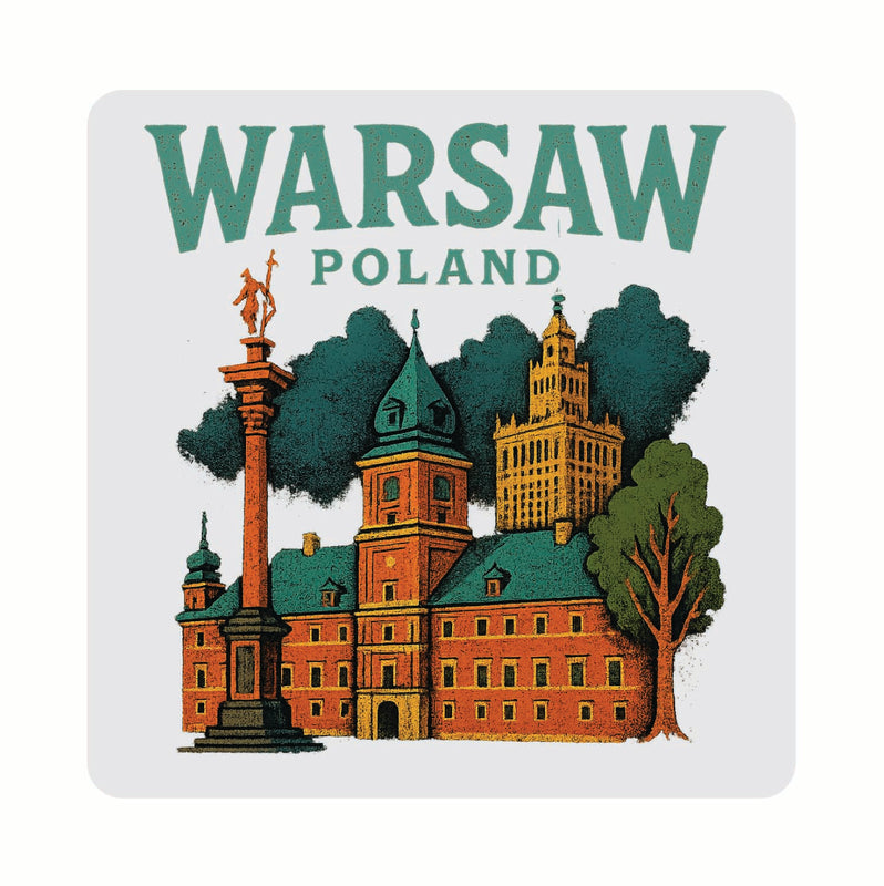 Warsaw Poland Vintage Design Souvenir Coaster Set – 4 Pack (Multiple Materials & Sizes)