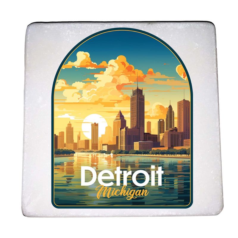 Detroit Michigan Design B Souvenir 4x4-Inch Coaster Marble 4 Pack