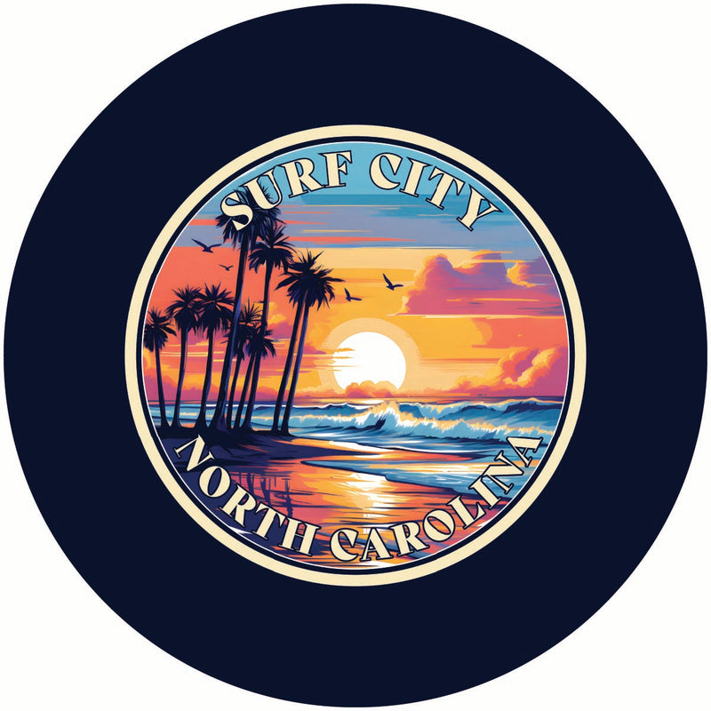 Surf City North Carolina Palm Sunset Design Souvenir Coaster Paper 4 Pack