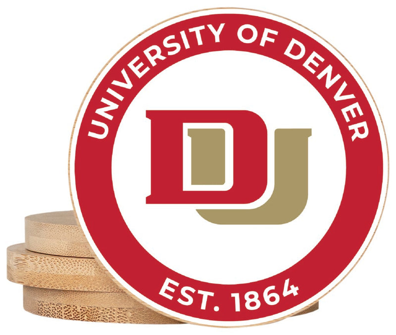 University of Denver Pioneers Coaster Wooden 3.5 x 3.5-Inch 4 Pack Officially Licensed Collegiate Product