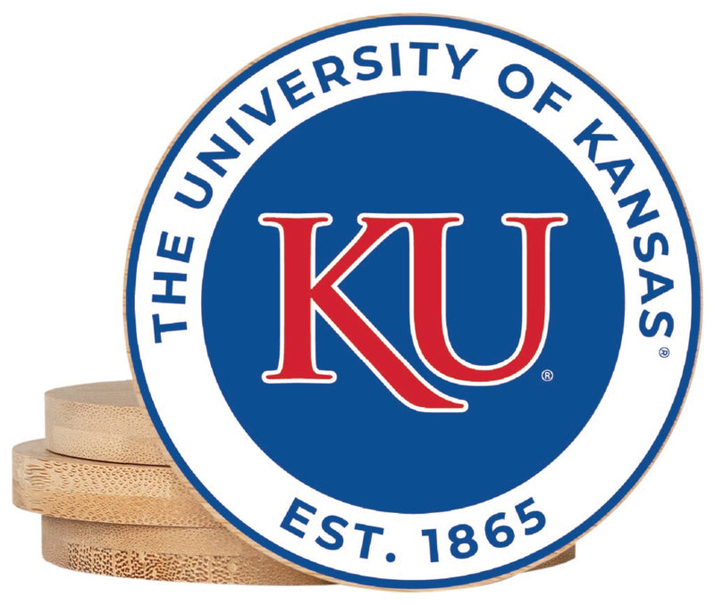 Kansas Jayhawks Coaster Wooden 3.5 x 3.5-Inch 4 Pack Officially Licensed Collegiate Product