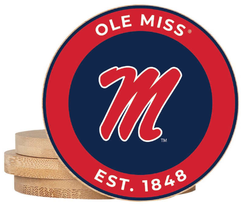 Mississippi Rebels "Ole Miss" Coaster Wooden 3.5 x 3.5-Inch 4 Pack Officially Licensed Collegiate Product