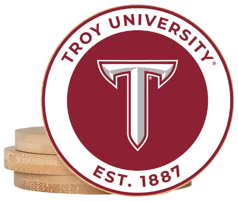 Troy University Coaster Wooden 3.5 x 3.5-Inch 4 Pack Officially Licensed Collegiate Product
