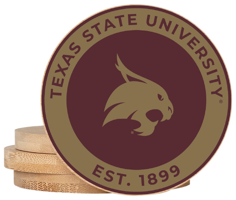 Texas State Bobcats Coaster Wooden 3.5 x 3.5-Inch 4 Pack Officially Licensed Collegiate Product