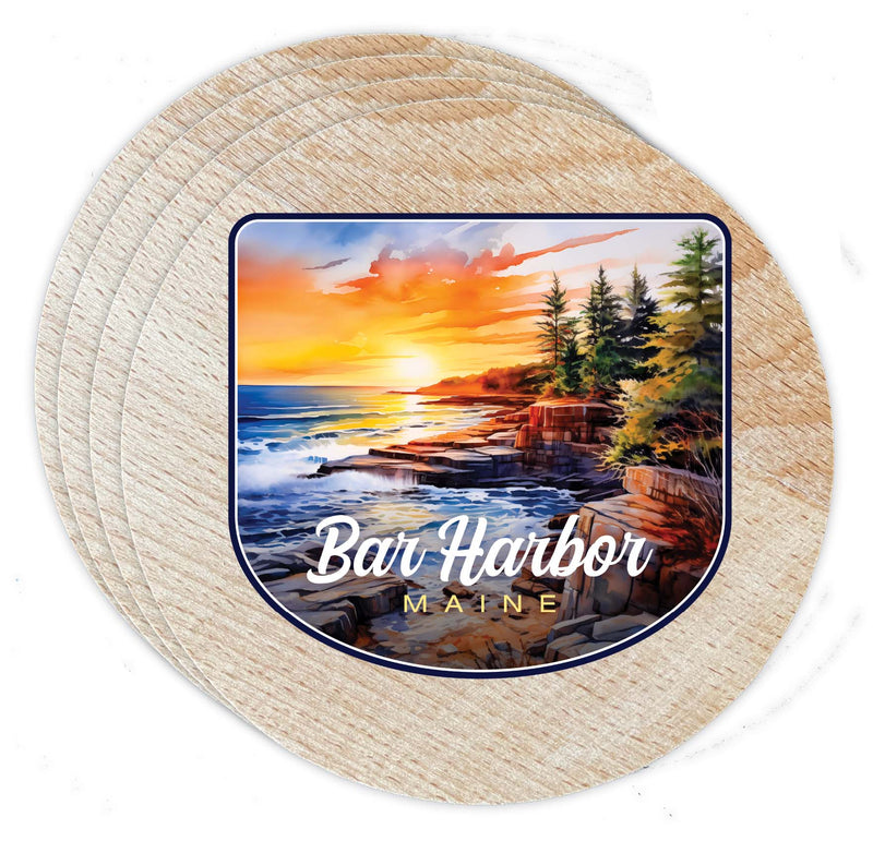 Bar Harbor Maine Design B Souvenir Coaster Wooden 3.5 x 3.5-Inch 4 Pack