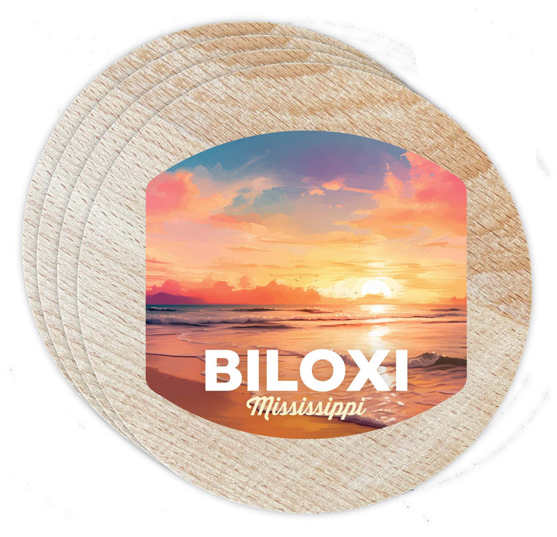 Biloxi Mississippi Design B Souvenir Coaster Wooden 3.5 x 3.5-Inch 4 Pack